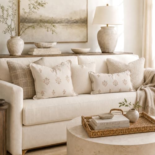 BlissBlush Throw Pillow Cover 20x20, Cream White Velvet Decorative
