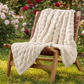 Lotus Karen 3D Bubble Fleece Blanket - Ultra Soft Fluffy Beige Throw