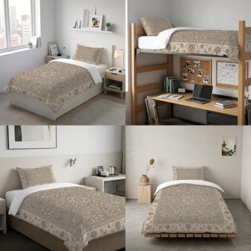 Beige Floral Boho Duvet Cover Queen Size,Quilt Cover 90"x90" with