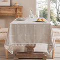 ZeeMart Boho Rectangle Grid Tablecloth with Tassels, Taupe 60x120in