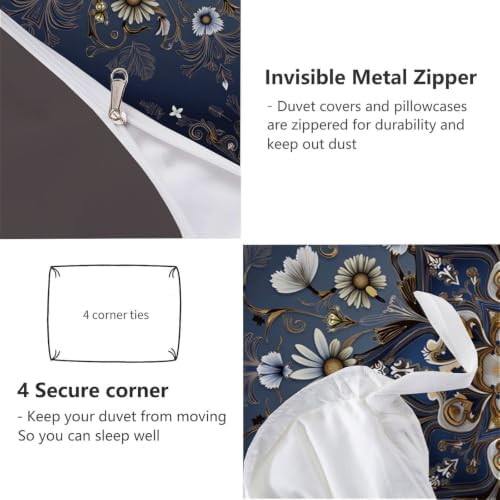 Charcoal Gray Traditional Flower Datura King Duvet Cover Set