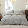 FOSSA Striped Duvet Cover Set 100% Washed Cotton Linen Feel King