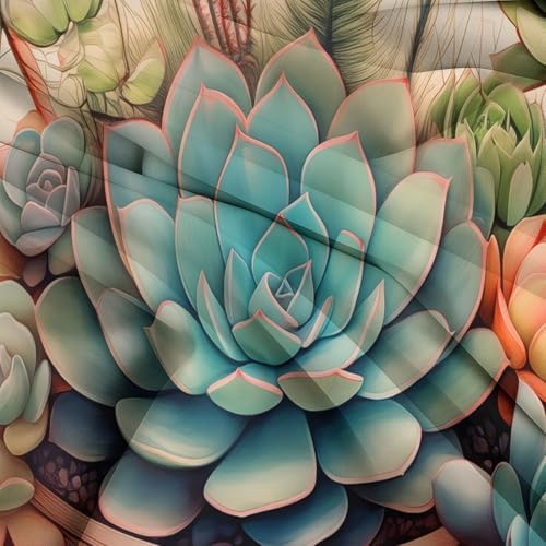 California King Duvet Cover Set Plants Succulents Cactus Bedding with