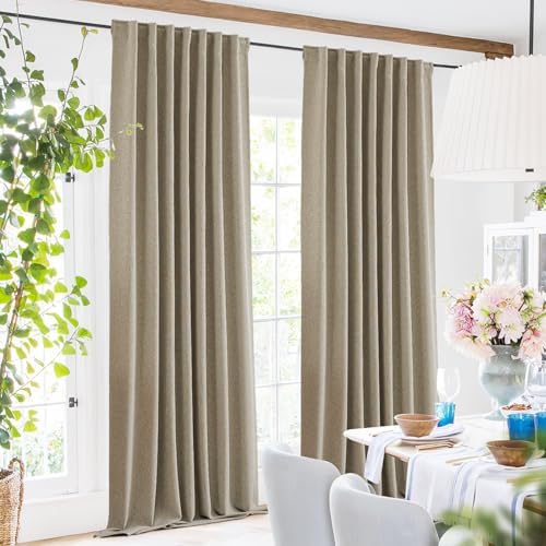 SimpleHome 100% Blackout Linen Natural Living Room Curtains 52" W x