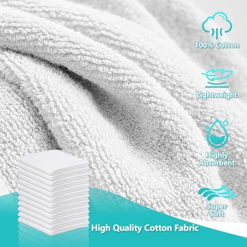 50 Pack White Cleaning Cloths, 12 x 12 in Cotton Terry Towels
