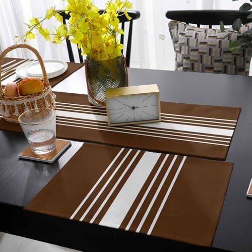 Brown Striped Table Mats Set of 6 With Table Runner 90 Inches
