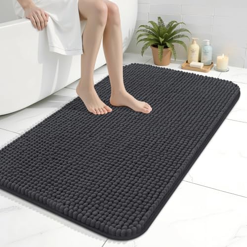 Arotive Chenille Bathroom Rugs 36x24, Soft Absorbent Bath Mat, Dark