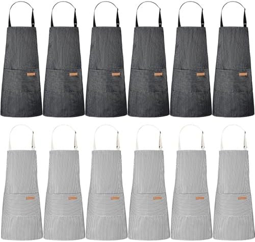 Handepo 12 Pcs Cotton Striped Aprons for Cooking