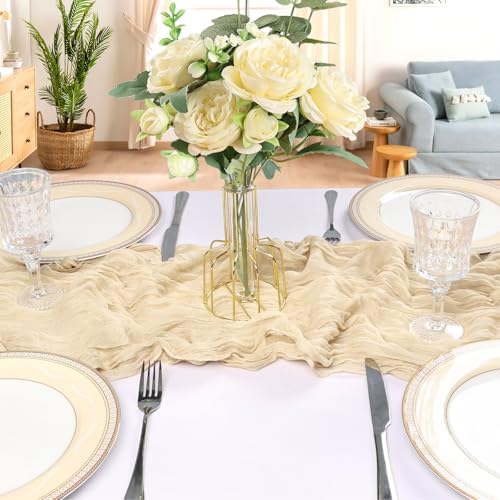 6 Pack 10Ft Beige Cheesecloth Table Runner 23 x 120 Inch