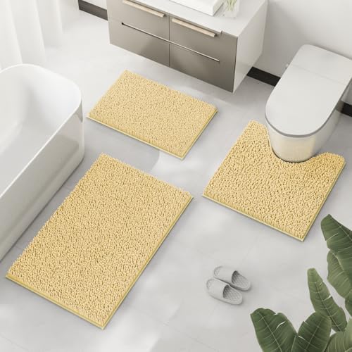 Bathroom Set 3-Piece Non-Slip Bath Mat Set, Ultra Soft Chenille Bath
