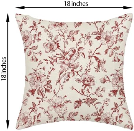 Red Vintage Floral Pillow Covers 18x18 Inch 2 Pcs Christmas Red Cream