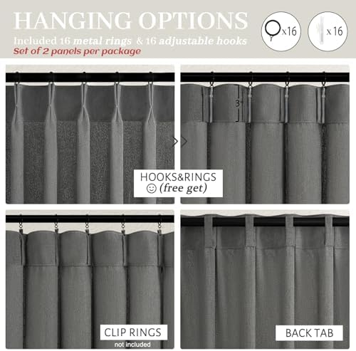 Dark Grey Memory Shaped Pinch Pleated Living Room Curtains 84 Inches