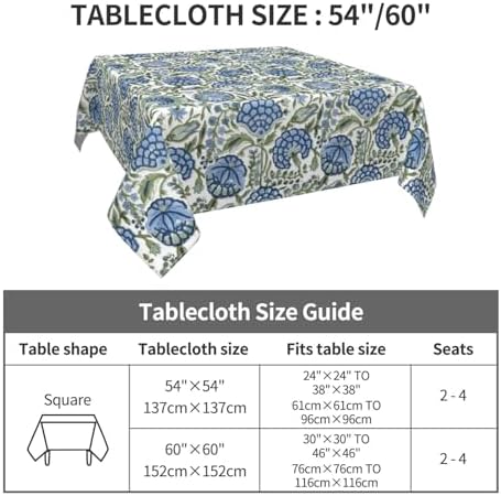 Boho Square Tablecloth 60x60 Inch Blue Green Vintage Floral Table