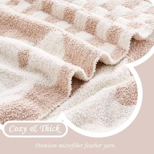 XIBLC Checkered Throw Blanket, Beige Super Soft Knit Breathable Throw