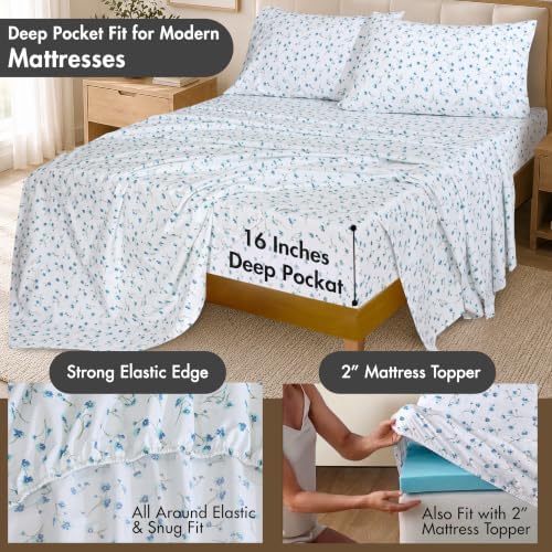 ZOYER 100% Cotton Twin Sheets, Percale Weave Twin Sheet Set, La Laa