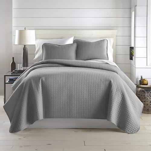 Quilt King Size Bedding Set with 2 Quilted Pillow Shams, Steel Grey
