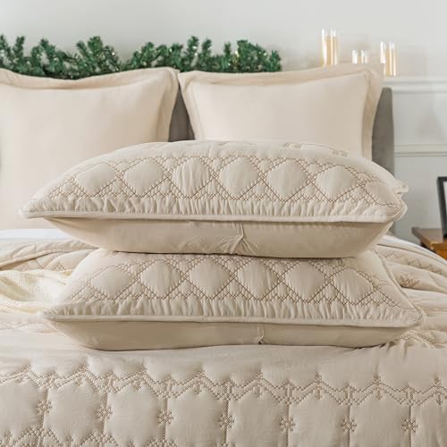 WDCOZY Christmas King Size Quilt Bedding Sets with Pillow Shams, Beige