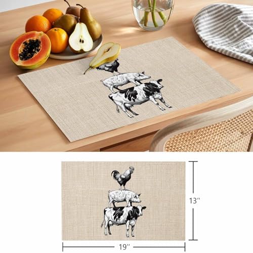 Placemats Set of 8, Farmhouse Wooden Grain Woven Placemat, Linen Place