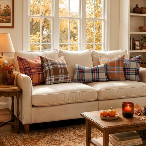 MIULEE Fall Plaid Decorative Pillow Covers Set of 2 22x22 Orange