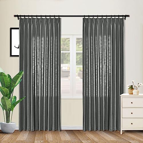 cololeaf Linen Curtains 84 inches Long Pinch Pleated Curtains Neutral