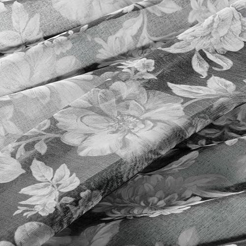 Black Sheer Floral Curtains 72 Inch Length 2 Panels for Bedroom Modern