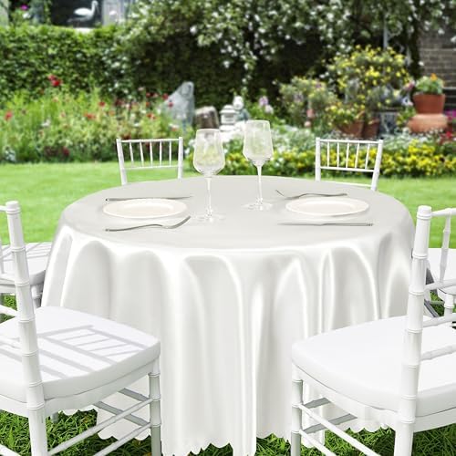 90 Inch Off White Round Tablecloth, 1 Pack