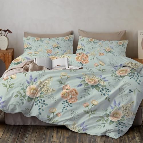 Oriental Style Natural Flowers Duvet Cover Queen Size, Vintage Plants