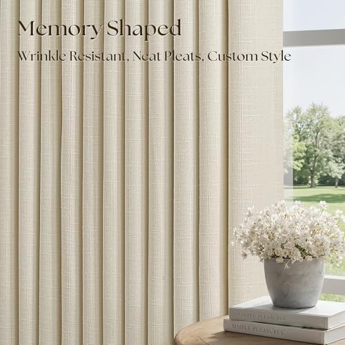 Cream Beige Linen Blackout 120 Inch Curtains for Living Room 2 Panels