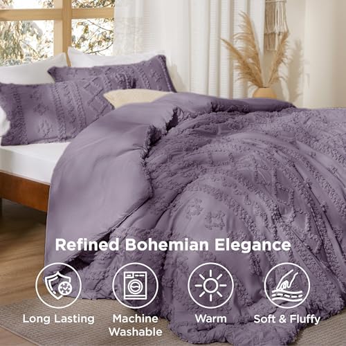 Bedsure Boho Comforter Set Queen, Bedroom Decor Bedding Set Grayish