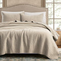 WDCOZY 100% Cotton California King Size Quilt Set, Pick Stitch, Beige