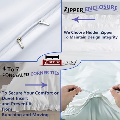 eBeddy Linens Luxury Ivory Edge Ruffle Duvet Cover Set Super King