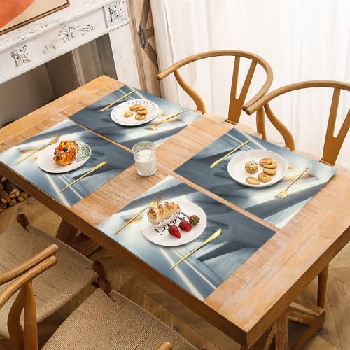 Place Mats for Table 8 | 30 x 45 cm, Gray Buildings Cotton Linen Table