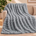 puredown® Faux Rabbit Fur Bubble Throw Blanket for Couch, 60"x80" Gray