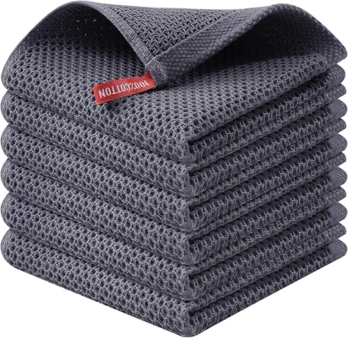 For 100% Cotton Kitchen Dish Cloths, 6 Pack Waffle Weave Ultra Soft