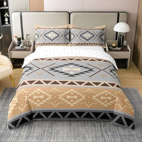 jejeloiu Boho Duvet Cover 100% Cotton Queen Size Aztec Bedding Set for