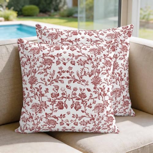 Dark Red Floral Paisley Pillow Covers 18x18 inch Set of 2 Boho Leaf