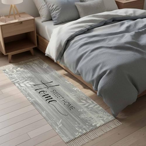 Vintage Slate Gray Hallway Runner Rug 2'x5', Farmhouse Florals Leaf
