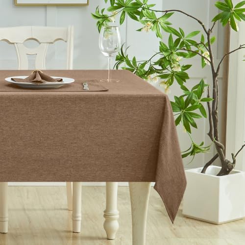 Mocha 52x70 Rectangle Polyester Linen Farmhouse Tablecloth