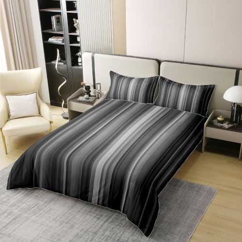 Feelyou Abstract Gray Black Striped Duvet Cover 100% Cotton Soft King