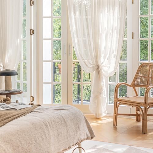 Flax Linen White Sheer Curtains for Living Room Bedroom Natural