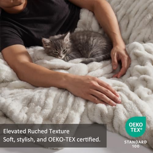 palassio Double-Sided Ruched Faux Fur Throw Blanket, Grey, 60" x 80"