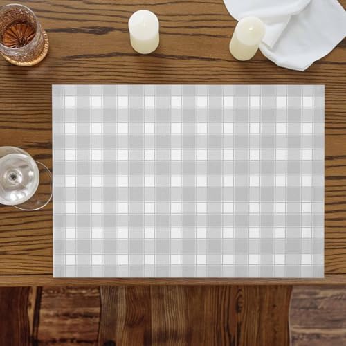 Grey Checkered Placemats Set of 8, Cotton Linen Fabric Place Mats