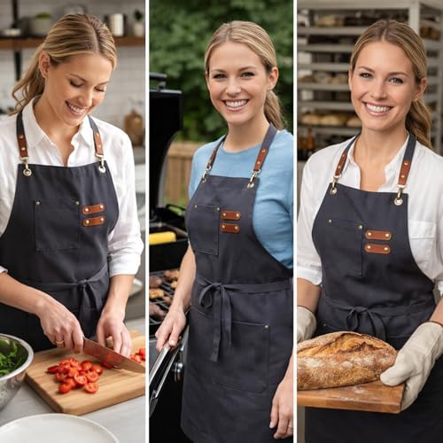 Chef Aprons for Men Canvas Apron with Large Pockets and Adjustable