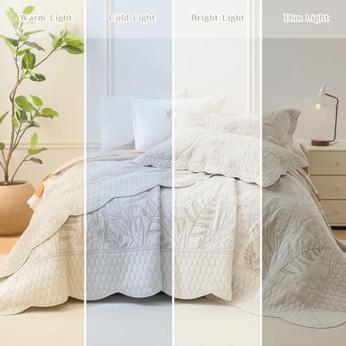 CozyTide Oversized King Quilt 128"x120",Wheat Leaves Pattern