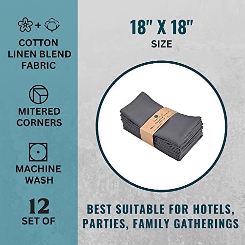 FINGERCRAFT Cloth Napkin, Cotton Linen, Set of 12, 18x18 inch
