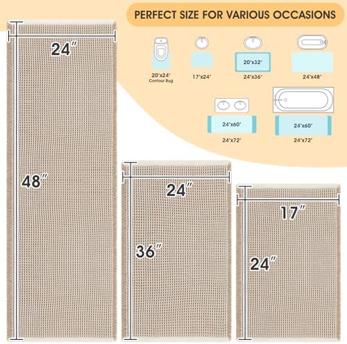 IM HOME Waffle Bath Mat Set 3 Piece Brown & Cream,Woven Modern Bath