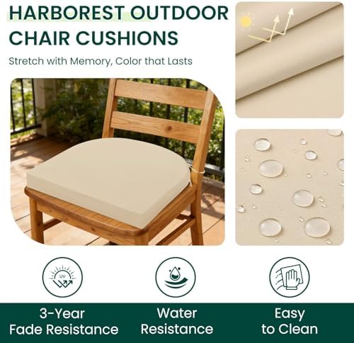 HARBOREST Outdoor Chair Cushions Set of 6, Water Resistant Patio Chair