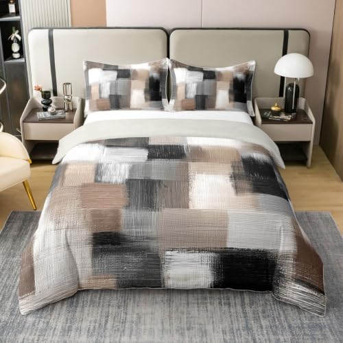 Feelyou Geometric Abstract Duvet Cover 100% Cotton King Size Gray