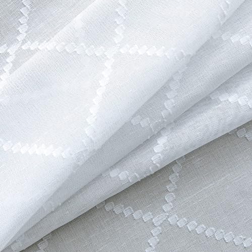 KOUFALL White Sheer Curtains 96 Inches Long 2 Panel Set, Jacquard Lace