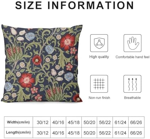 William Morris Flower Pillow Covers Set of 2, Vintage Red Flower Green